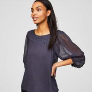 Women's Gray Lacy Swiss Dot Blouse